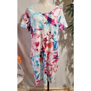 T by Talbots Cross Back Cozy Crush Dress Size 1X Brushed Floral Short Sleeve